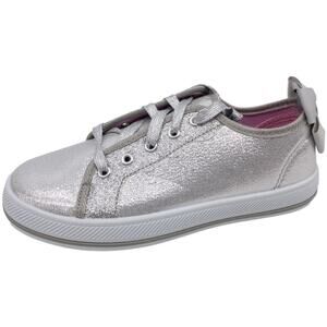 Laura Ashley Girls  Silver Glitter Lace Up Back Bow Accent Sneakers LG2
